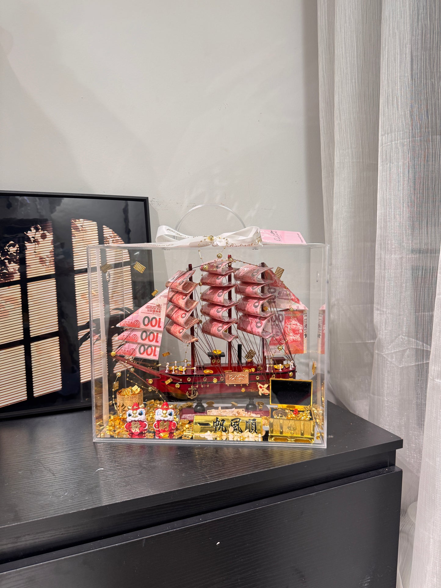 普通款🎁 帆船永生花鈔票禮盒|紅色船體&一帆風順牌