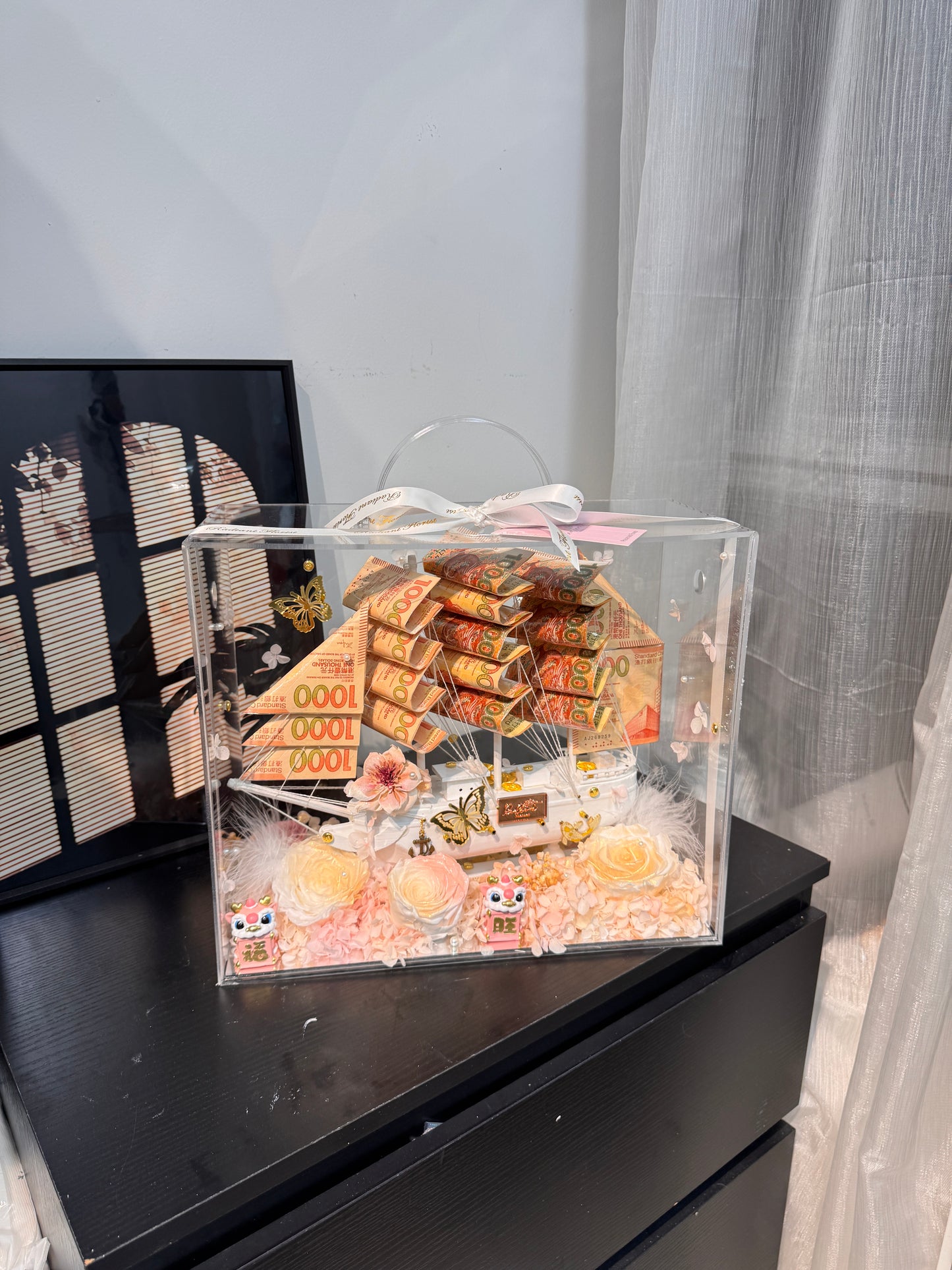 順風順水永生花鈔票帆船禮盒🎁雙面花花款|適合女生