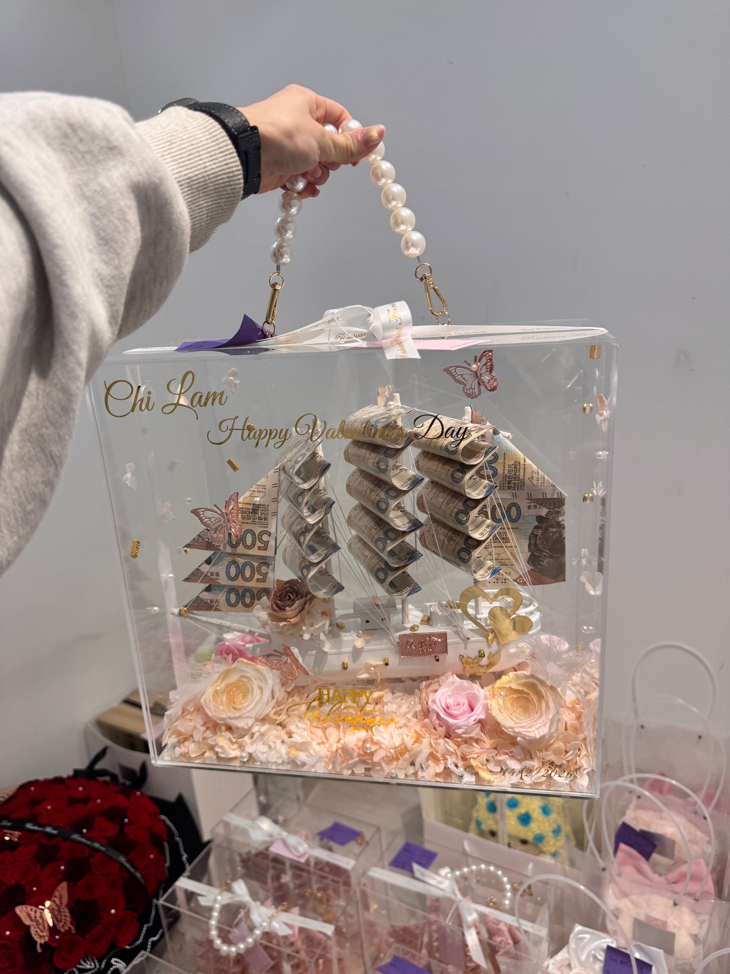 普通款| 順風順水永生花鈔票帆船禮盒🎁雙面花花款|適合女生