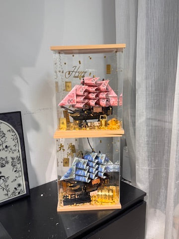 🎁燈箱款 帆船永生花鈔票禮盒｜細size