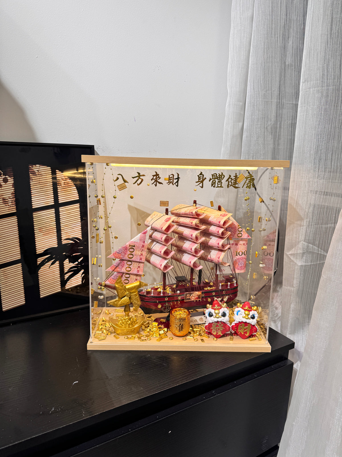 🎁燈箱款 帆船永生花鈔票禮盒｜大Size 紅色船