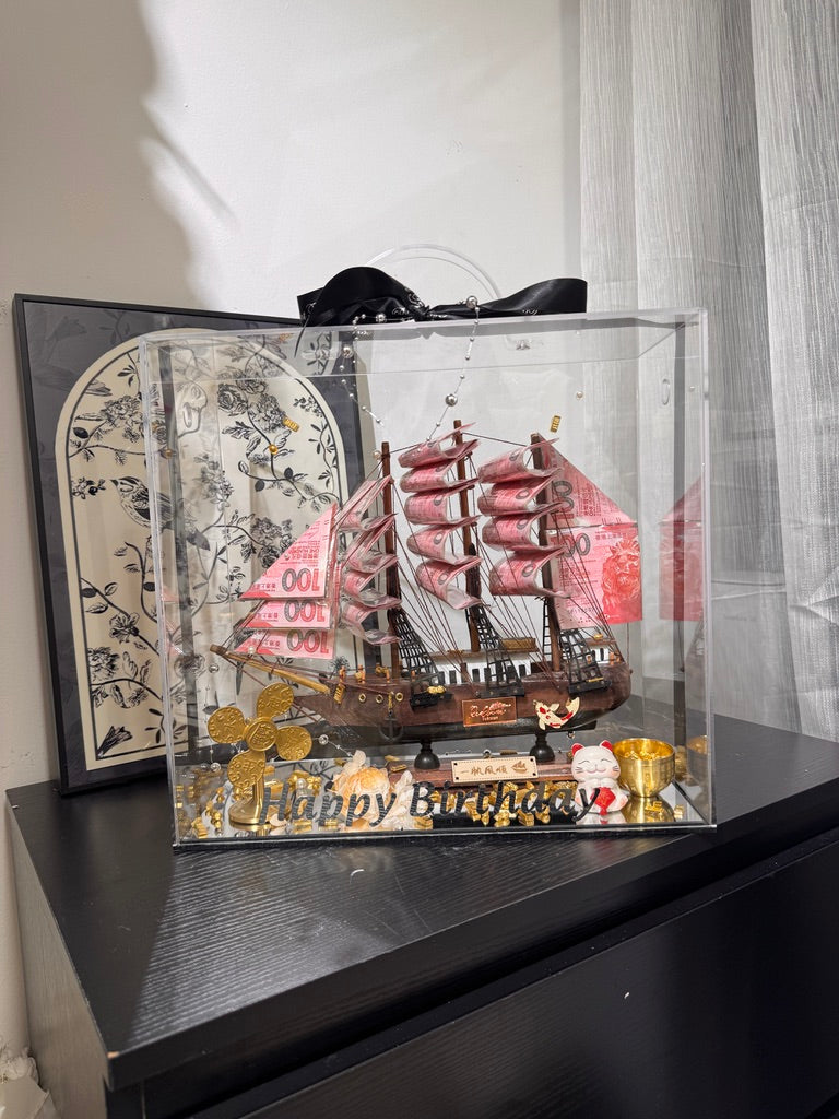 普通款🎁 帆船永生花鈔票禮盒｜風生水起風車款
