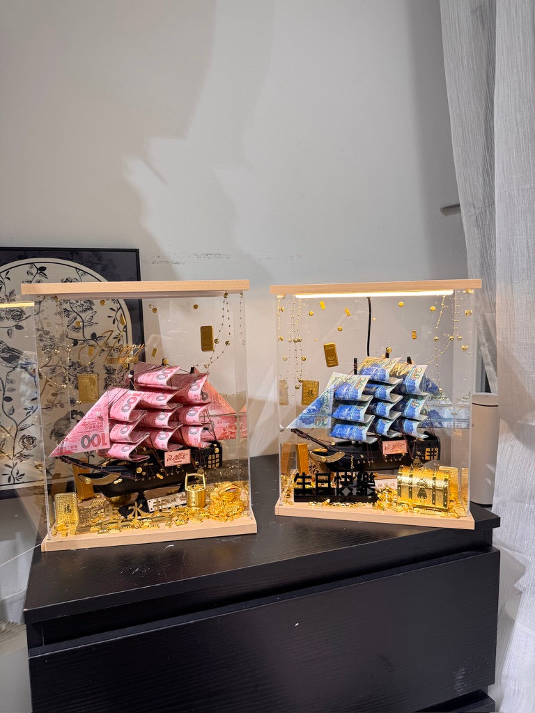 🎁燈箱款 帆船永生花鈔票禮盒｜細size