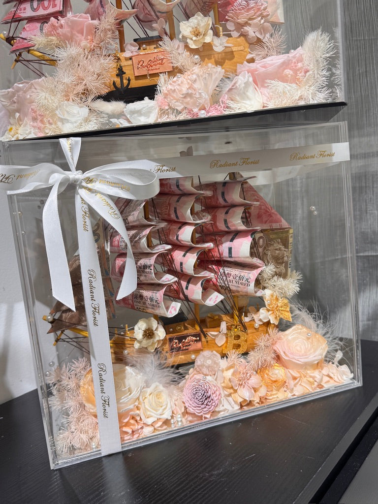 普通款| 順風順水永生花鈔票帆船禮盒🎁單面花花款