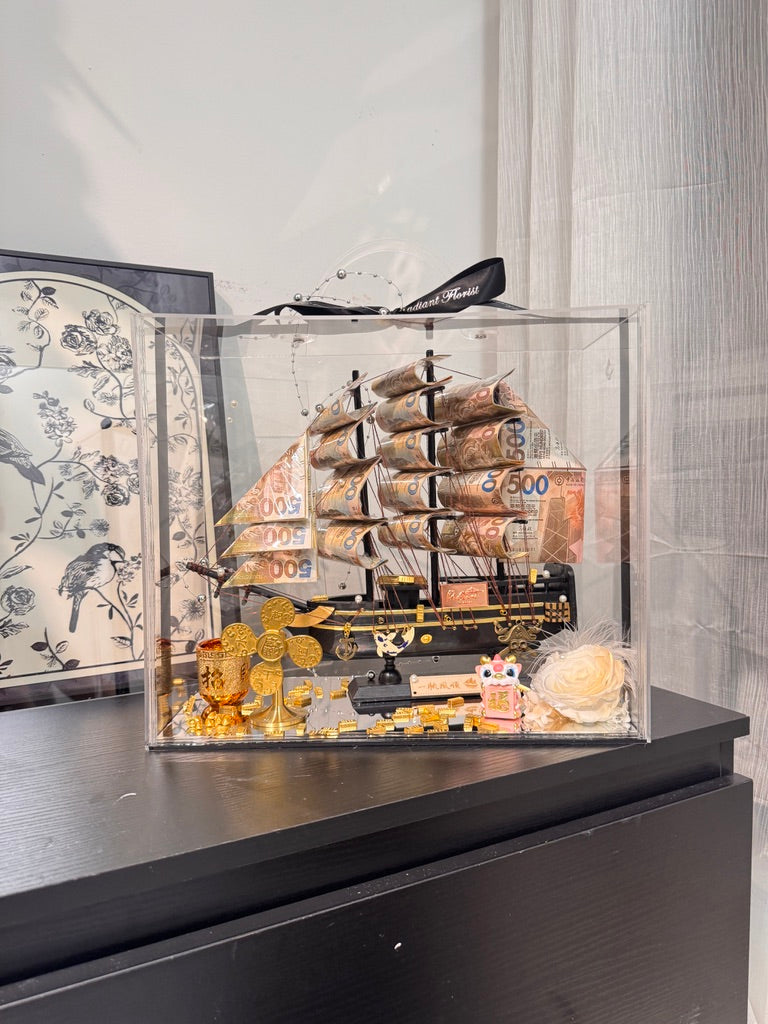 普通款🎁 帆船永生花鈔票禮盒｜風生水起風車款