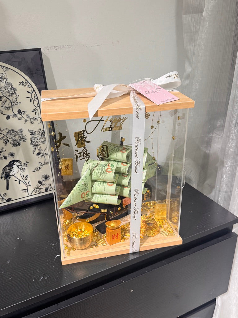 🎁燈箱款 帆船永生花鈔票禮盒｜細size