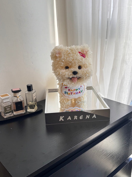 博美犬松鼠造型永生花擺設