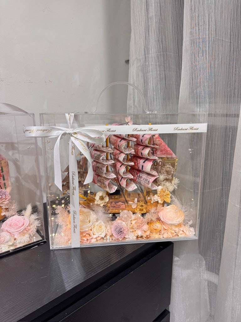 普通款| 順風順水永生花鈔票帆船禮盒🎁單面花花款