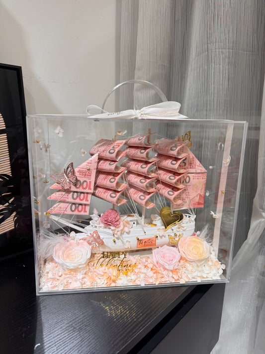 情人節款💕順風順水永生花鈔票帆船禮盒🎁適合女生