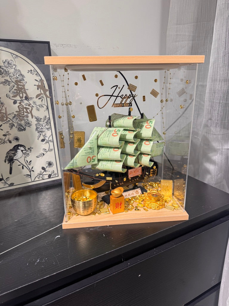 🎁燈箱款 帆船永生花鈔票禮盒｜細size