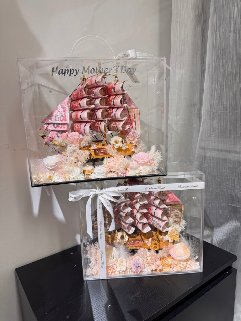普通款| 順風順水永生花鈔票帆船禮盒🎁單面花花款