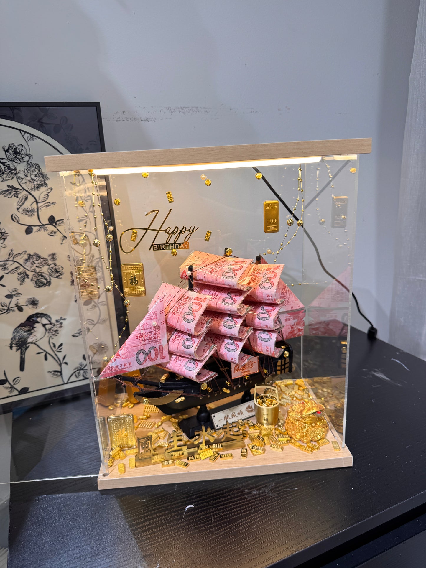 🎁燈箱款 帆船永生花鈔票禮盒｜細size