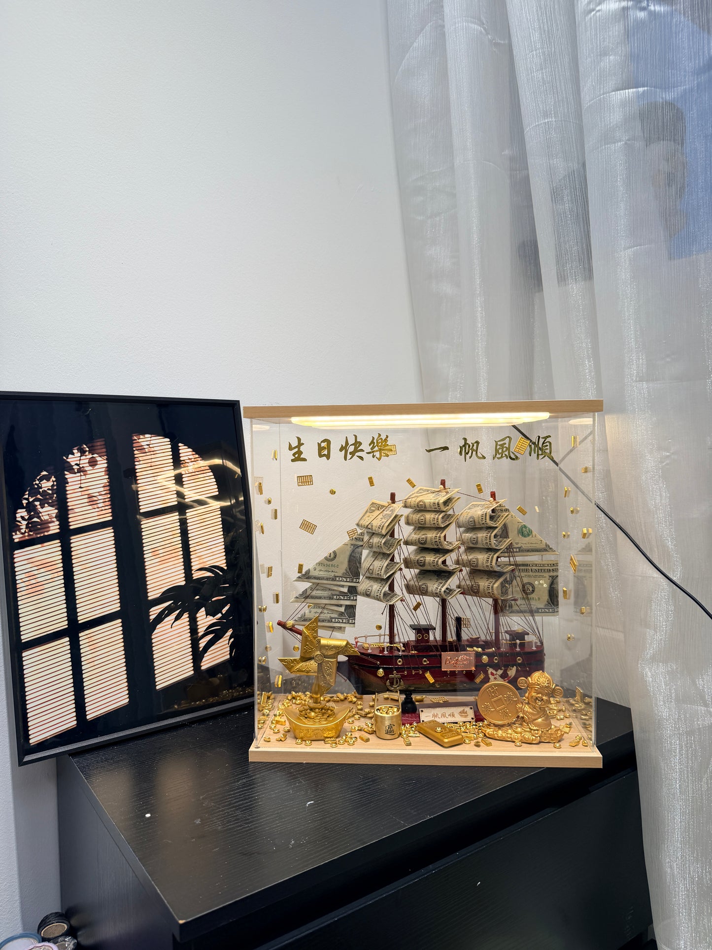 🎁燈箱款 帆船永生花鈔票禮盒｜大Size 紅色船