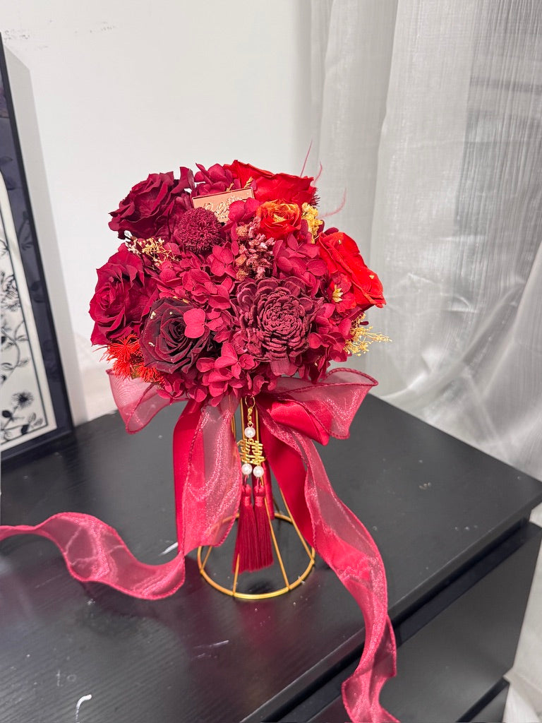 婚禮系列👰 新娘出門花球 酒紅色