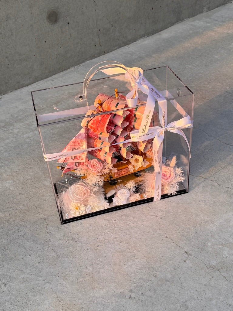 普通款| 順風順水永生花鈔票帆船禮盒🎁單面花花款