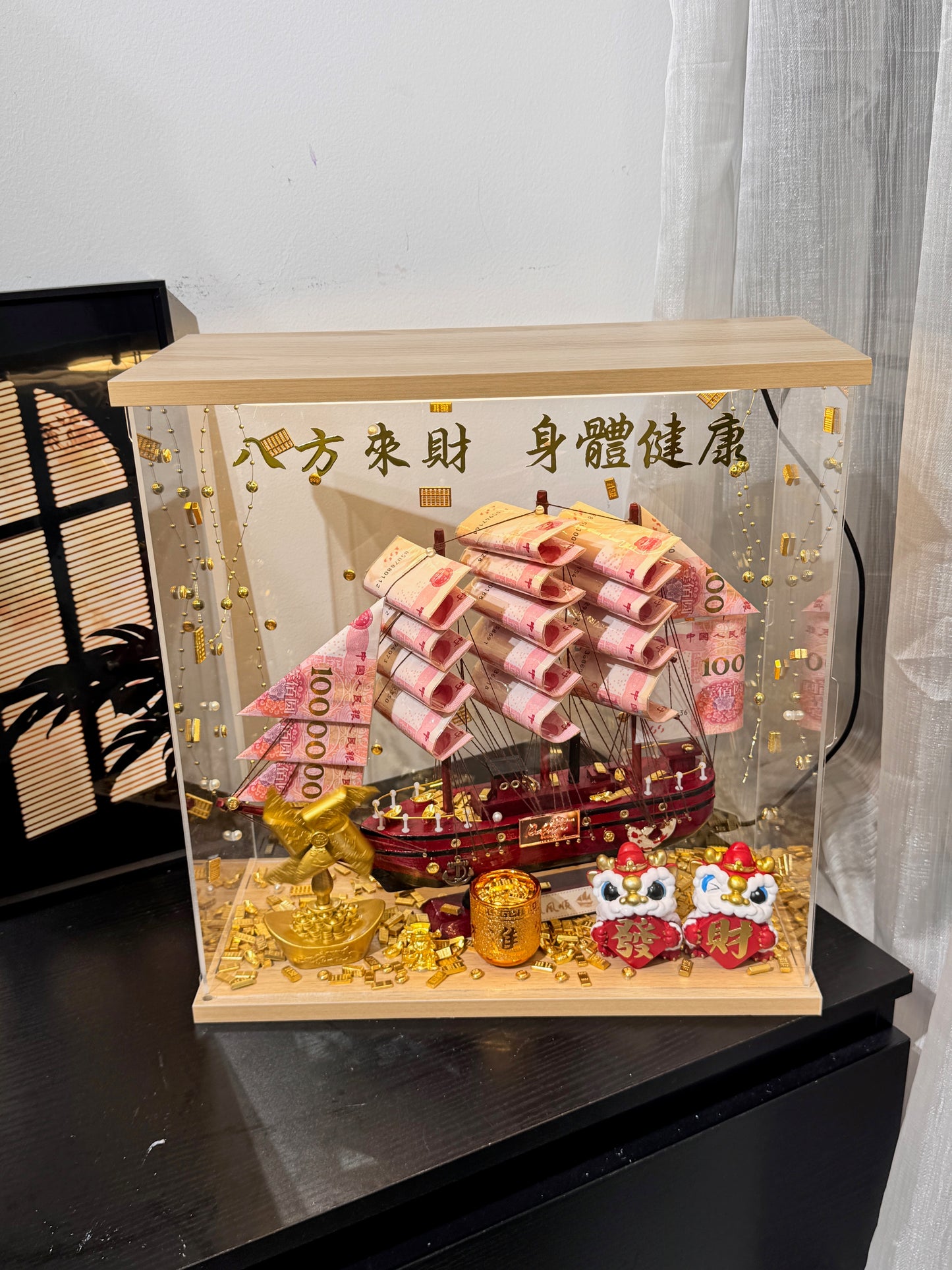 🎁燈箱款 帆船永生花鈔票禮盒｜大Size 紅色船