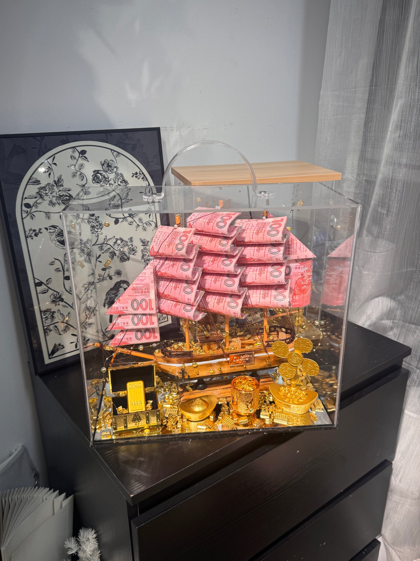 🎁 帆船永生花鈔票禮盒｜財源滾滾