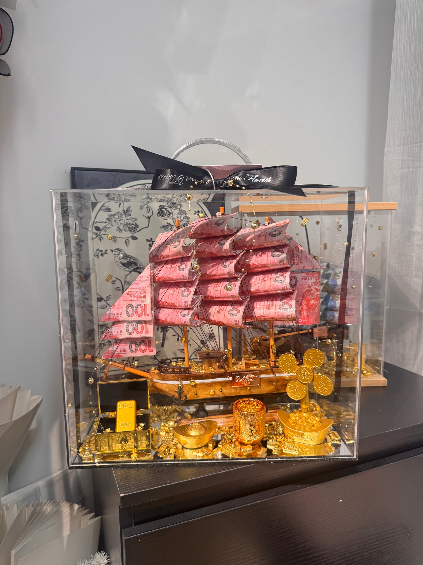 🎁 帆船永生花鈔票禮盒｜財源滾滾