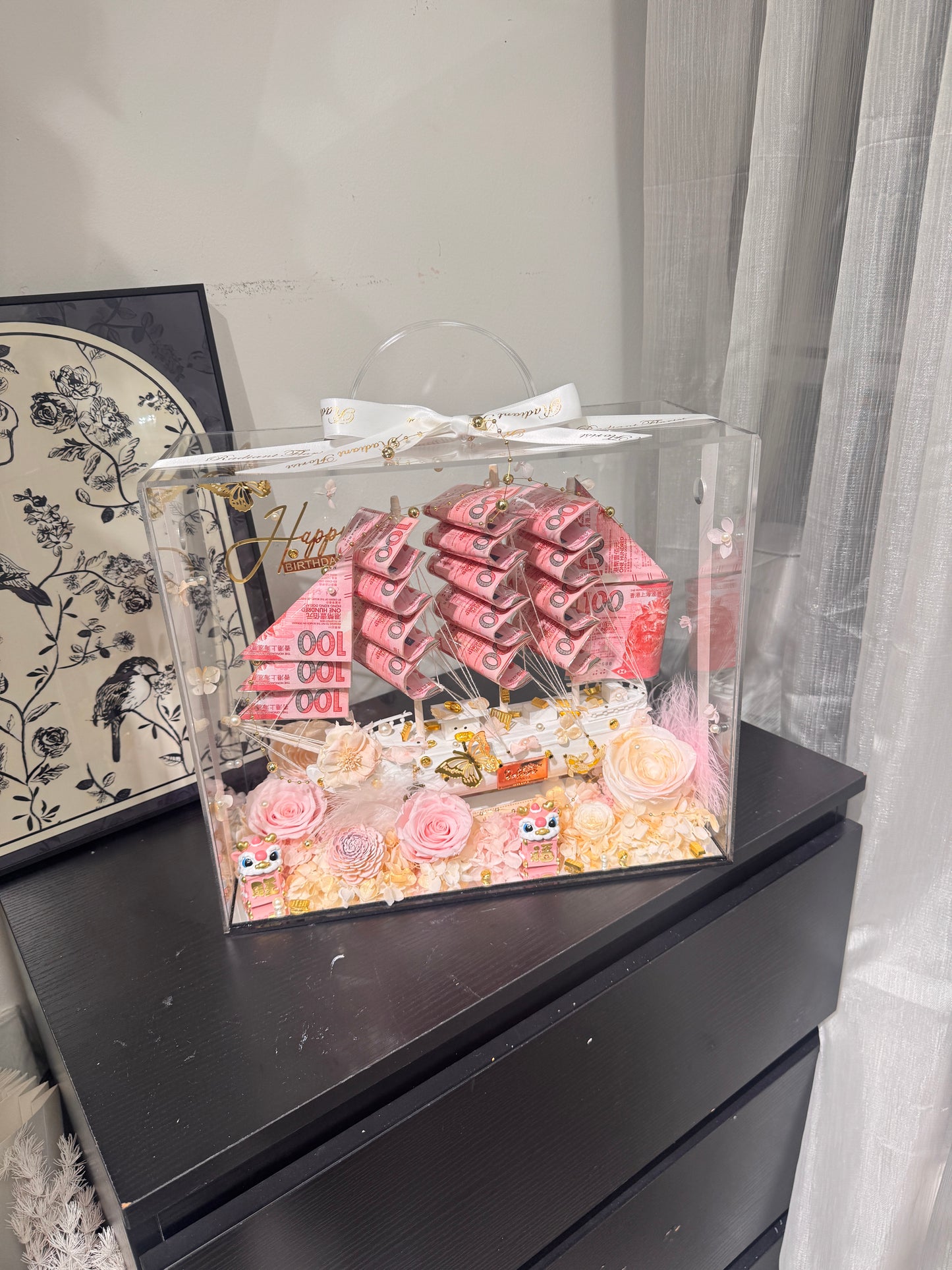 順風順水永生花鈔票帆船禮盒🎁雙面花花款｜適合女生