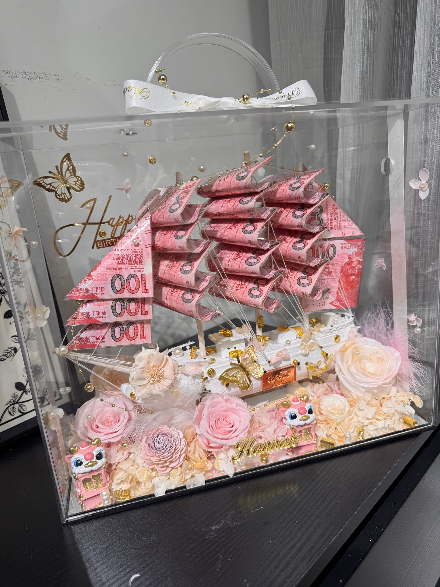 順風順水永生花鈔票帆船禮盒🎁雙面花花款｜適合女生